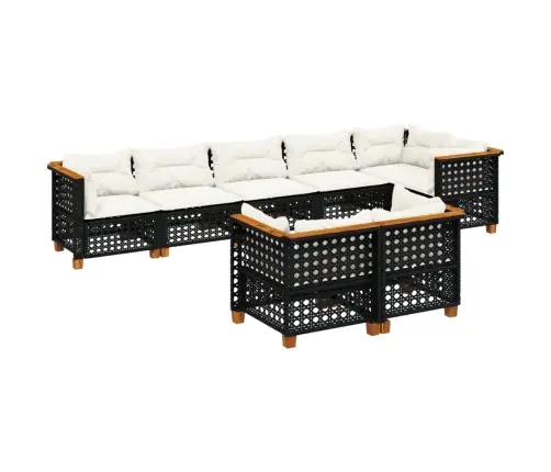 Sofos Komplektas Su Pagalvėlėmis, 8 Dalių, Juodas, Poliratanas