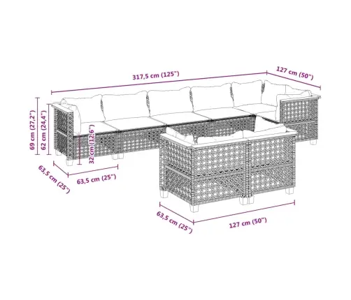 Sofos Komplektas Su Pagalvėlėmis, 8 Dalių, Juodas, Poliratanas