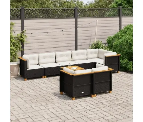 9-Daļīgs Dārza Dīvāna Komplekts, Matrači, Melna Pe Rotangpalma Vidaxl