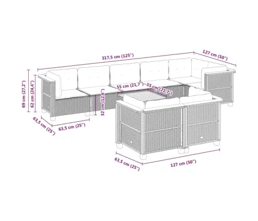 Sofos Komplektas Su Pagalvėlėmis, 9 Dalių, Pilkas, Poliratanas