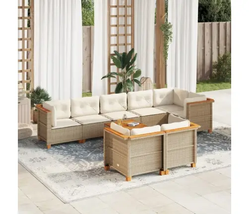 9-Daļīgs Dārza Dīvānu Komplekts, Matrači, Bēša Pe Rotangpalma Vidaxl