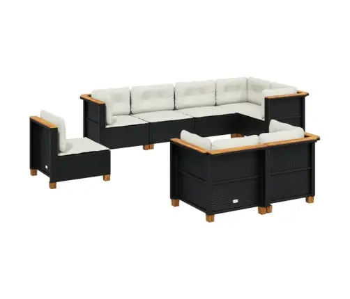 8-Daļīgs Dārza Dīvāna Komplekts, Matrači, Melna Pe Rotangpalma Vidaxl