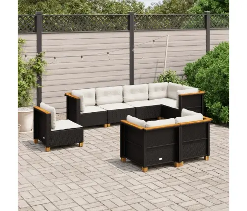 8-Daļīgs Dārza Dīvāna Komplekts, Matrači, Melna Pe Rotangpalma Vidaxl