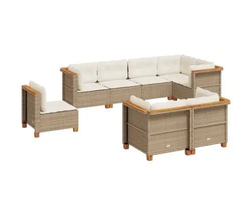 8-Daļīgs Dārza Dīvāna Komplekts, Matrači, Bēša Pe Rotangpalma Vidaxl