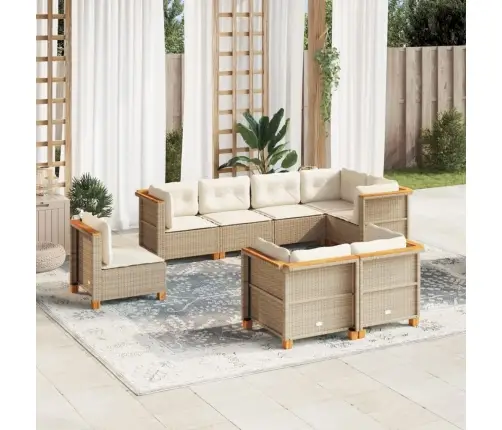 8-Daļīgs Dārza Dīvāna Komplekts, Matrači, Bēša Pe Rotangpalma Vidaxl