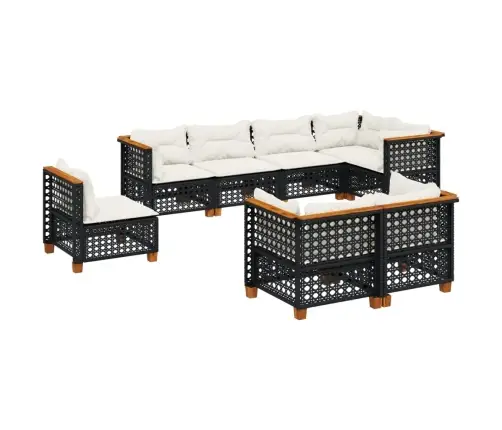 Sofos Komplektas Su Pagalvėlėmis, 8 Dalių, Juodas, Poliratanas