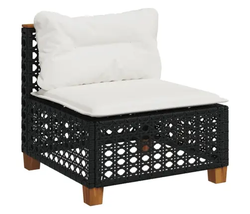 Sofos Komplektas Su Pagalvėlėmis, 8 Dalių, Juodas, Poliratanas