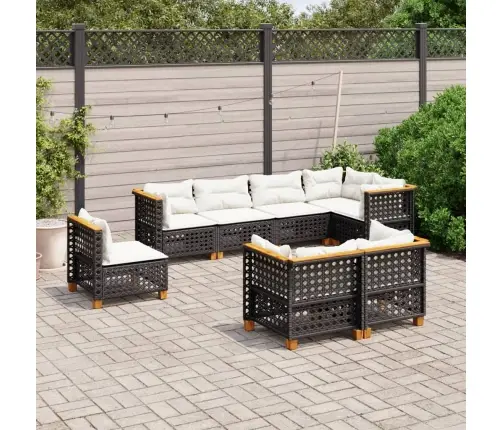 Sofos Komplektas Su Pagalvėlėmis, 8 Dalių, Juodas, Poliratanas