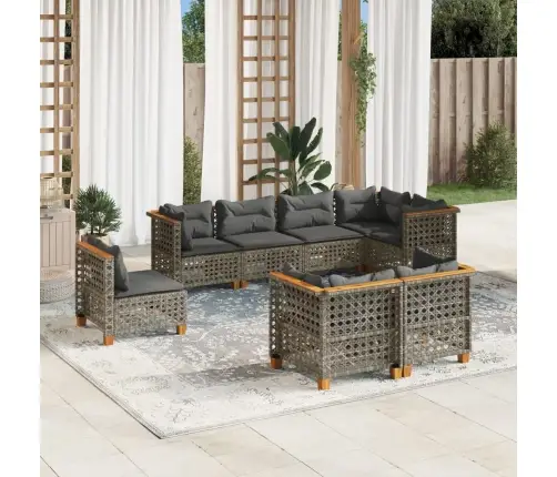 8-Daļīgs Dārza Dīvāna Komplekts Ar Matračiem, Pelēks Pe Pinums Vidaxl