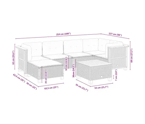 7-Daļīgs Dārza Dīvāna Komplekts, Matrači, Pelēka Pe Rotangpalma Vidaxl