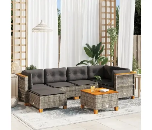 7-Daļīgs Dārza Dīvāna Komplekts, Matrači, Pelēka Pe Rotangpalma Vidaxl