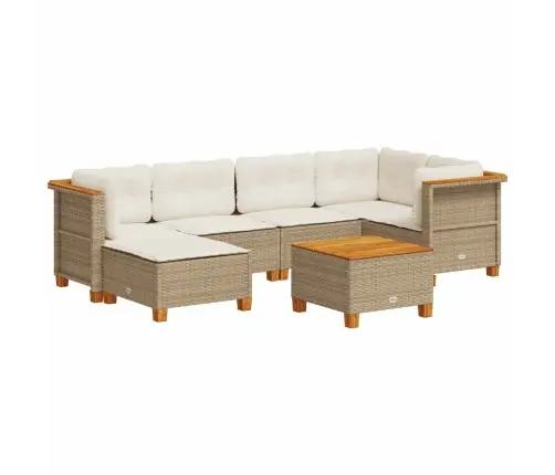 7-Daļīgs Dārza Dīvāna Komplekts, Matrači, Bēša Pe Rotangpalma Vidaxl