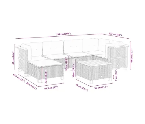 7-Daļīgs Dārza Dīvāna Komplekts, Matrači, Bēša Pe Rotangpalma Vidaxl