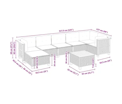 8-Daļīgs Dārza Dīvāna Komplekts, Matrači, Melna Pe Rotangpalma Vidaxl