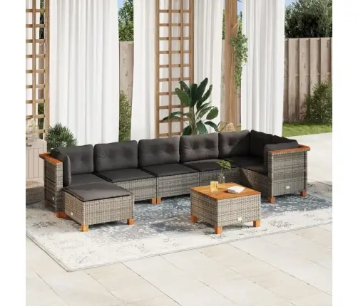 8-Daļīgs Dārza Dīvāna Komplekts Ar Matračiem, Pelēks Pe Pinums Vidaxl