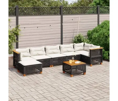 8-Daļīgs Dārza Dīvāna Komplekts, Matrači, Melna Pe Rotangpalma Vidaxl