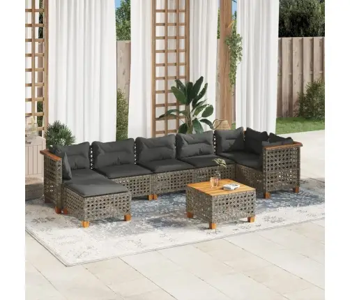 8-Daļīgs Dārza Dīvāna Komplekts Ar Matračiem, Pelēks Pe Pinums Vidaxl