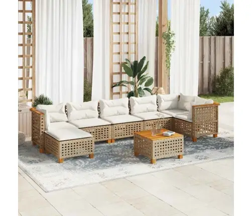 8-Daļīgs Dārza Dīvāna Komplekts, Matrači, Bēša Pe Rotangpalma Vidaxl