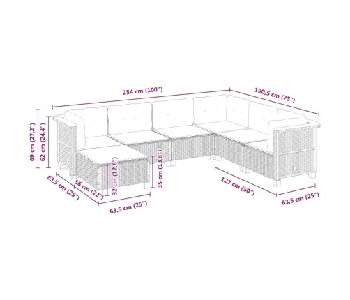Sofos Komplektas Su Pagalvėlėmis, 7 Dalių, Smėlio, Poliratanas