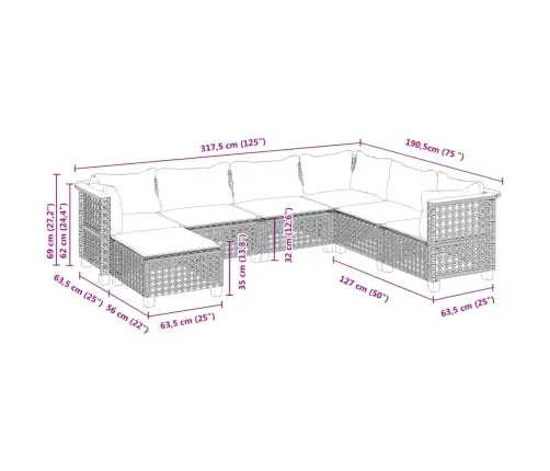 7-Osaline Aiadiivani Komplekt Patjadega, Hall, Polürotang