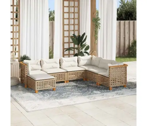 7-Daļīgs Dārza Dīvāna Komplekts, Matrači, Bēša Pe Rotangpalma Vidaxl