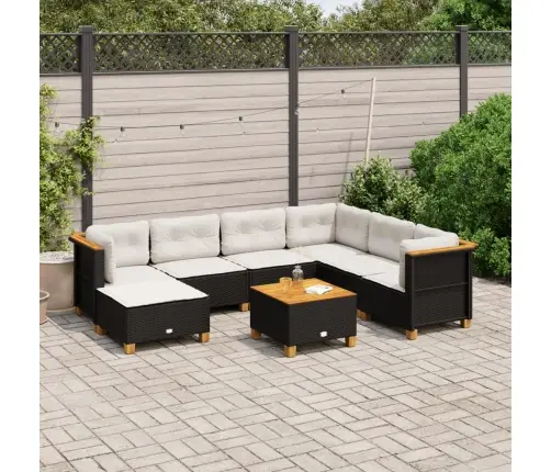 8-Daļīgs Dārza Dīvāna Komplekts, Matrači, Melna Pe Rotangpalma Vidaxl