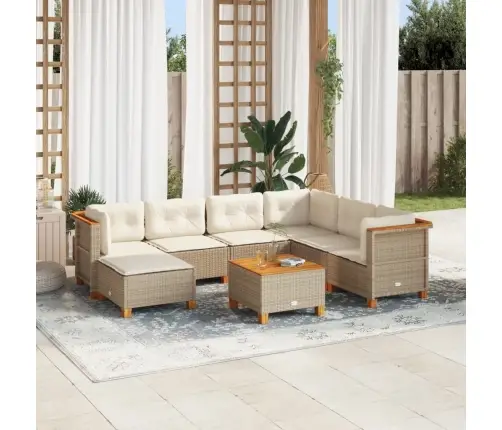 8-Daļīgs Dārza Dīvāna Komplekts, Matrači, Bēša Pe Rotangpalma Vidaxl