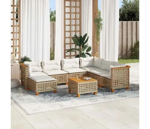 Sofos Komplektas Su Pagalvėlėmis, 8 Dalių, Smėlio, Poliratanas