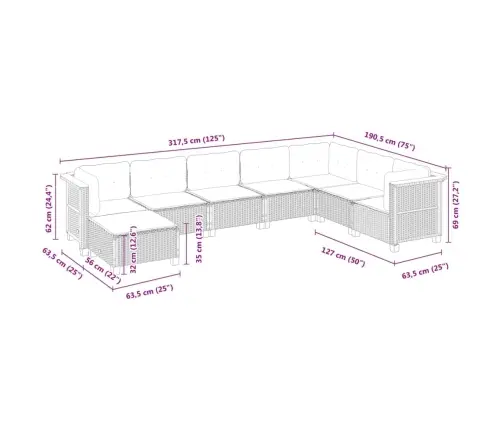 8-Daļīgs Dārza Dīvāna Komplekts Ar Matračiem, Pelēks Pe Pinums Vidaxl