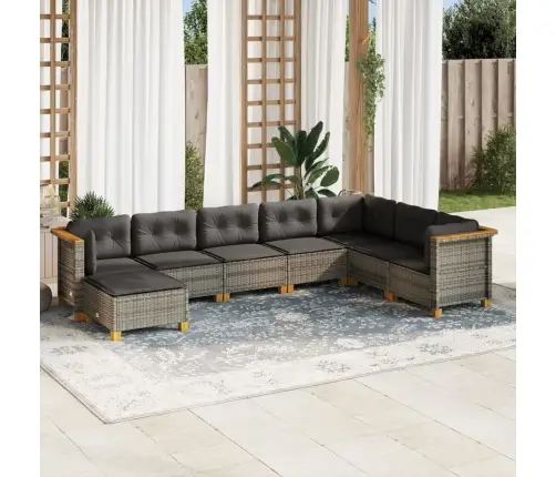 8-Daļīgs Dārza Dīvāna Komplekts Ar Matračiem, Pelēks Pe Pinums Vidaxl