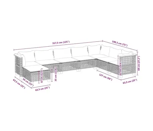 8-Daļīgs Dārza Dīvāna Komplekts, Matrači, Bēša Pe Rotangpalma Vidaxl