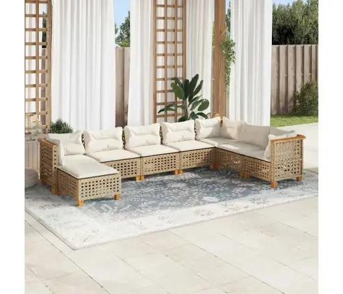 8-Daļīgs Dārza Dīvāna Komplekts, Matrači, Bēša Pe Rotangpalma Vidaxl