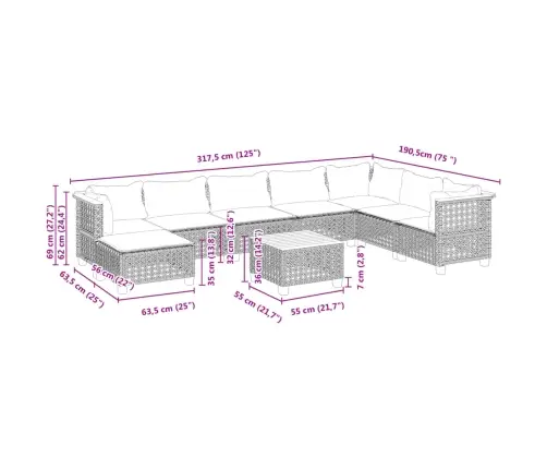 9-Osaline Aiadiivani Komplekt Patjadega, Must, Polürotang