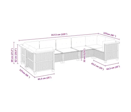 Sofos Komplektas Su Pagalvėlėmis, 7 Dalių, Juodas, Poliratanas
