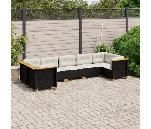 Sofos Komplektas Su Pagalvėlėmis, 7 Dalių, Juodas, Poliratanas