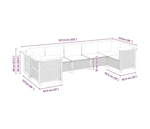 7-Daļīgs Dārza Dīvāna Komplekts, Matrači, Bēša Pe Rotangpalma Vidaxl
