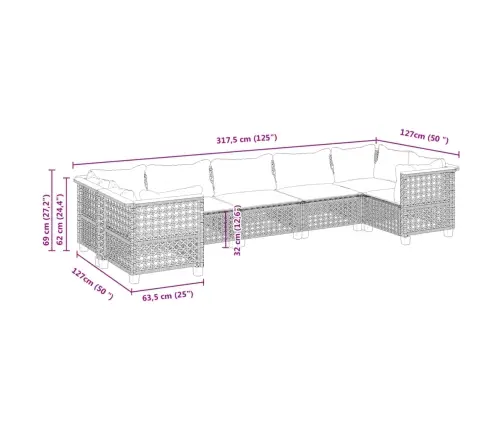 7-Daļīgs Dārza Dīvāna Komplekts Ar Matračiem, Melna Pe Vidaxl