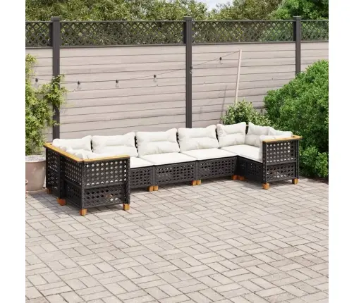 7-Daļīgs Dārza Dīvāna Komplekts Ar Matračiem, Melna Pe Vidaxl