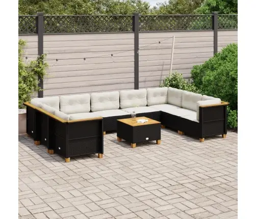 10-Daļīgs Dārza Dīvāna Komplekts, Matrači, Melna Pe Rotangpalma Vidaxl