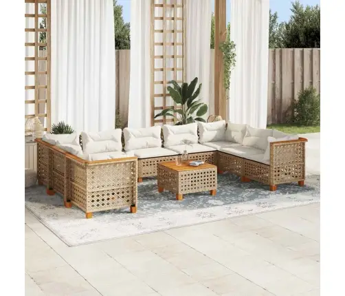 10-Daļīgs Dārza Dīvāna Komplekts, Matrači, Bēša Pe Rotangpalma Vidaxl