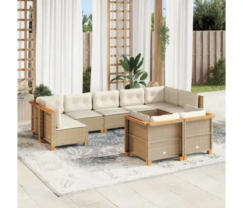 9-Daļīgs Dārza Dīvānu Komplekts, Matrači, Bēša Pe Rotangpalma Vidaxl