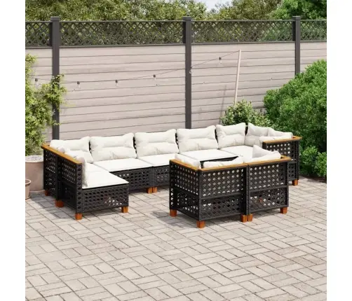 9-Daļīgs Dārza Dīvāna Komplekts, Matrači, Melna Pe Rotangpalma Vidaxl