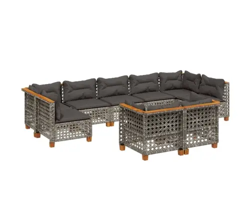 9-Daļīgs Dārza Dīvāna Komplekts Ar Matračiem, Pelēks Pe Pinums Vidaxl