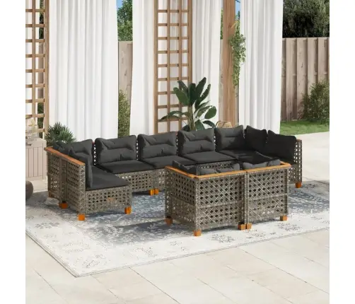 9-Daļīgs Dārza Dīvāna Komplekts Ar Matračiem, Pelēks Pe Pinums Vidaxl