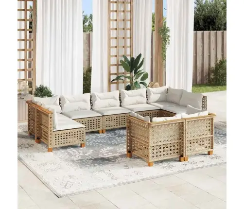 9-Daļīgs Dārza Dīvānu Komplekts, Matrači, Bēša Pe Rotangpalma Vidaxl