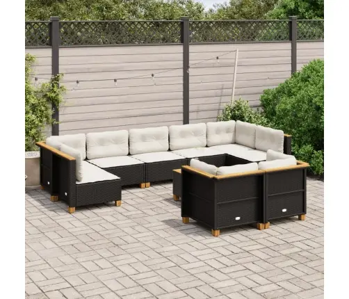 10-Daļīgs Dārza Dīvāna Komplekts, Matrači, Melna Pe Rotangpalma Vidaxl