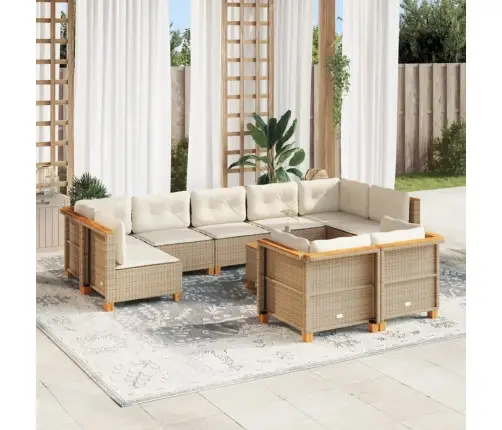 10-Daļīgs Dārza Dīvāna Komplekts, Matrači, Bēša Pe Rotangpalma Vidaxl