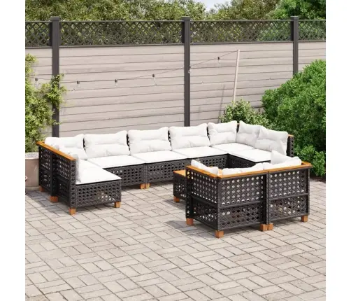 Sodo Komplektas Su Pagalvėlėmis, 10 Dalių, Juodas, Poliratanas