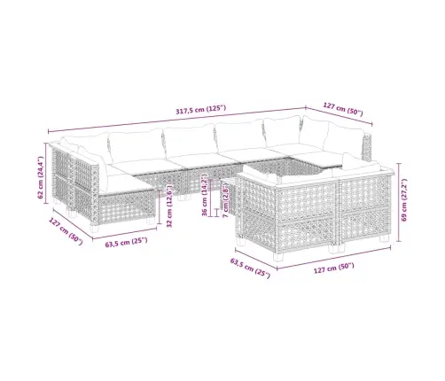10-Daļīgs Dārza Dīvāna Komplekts Ar Matračiem, Pelēks Pe Pinums Vidaxl