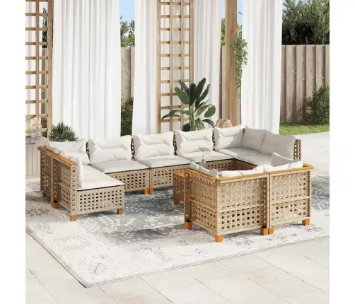 10-Daļīgs Dārza Dīvāna Komplekts, Matrači, Bēša Pe Rotangpalma Vidaxl